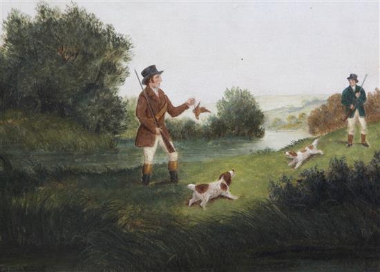 A. Roland. Knight (fl.1810-1840) Sportsmen in landscapes 9.5 x 13.5in.